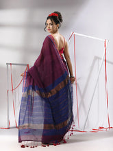 Plum Purple Cotton Saree With Sequine Work And Zari Stripe Pallu-MA55CT06520122